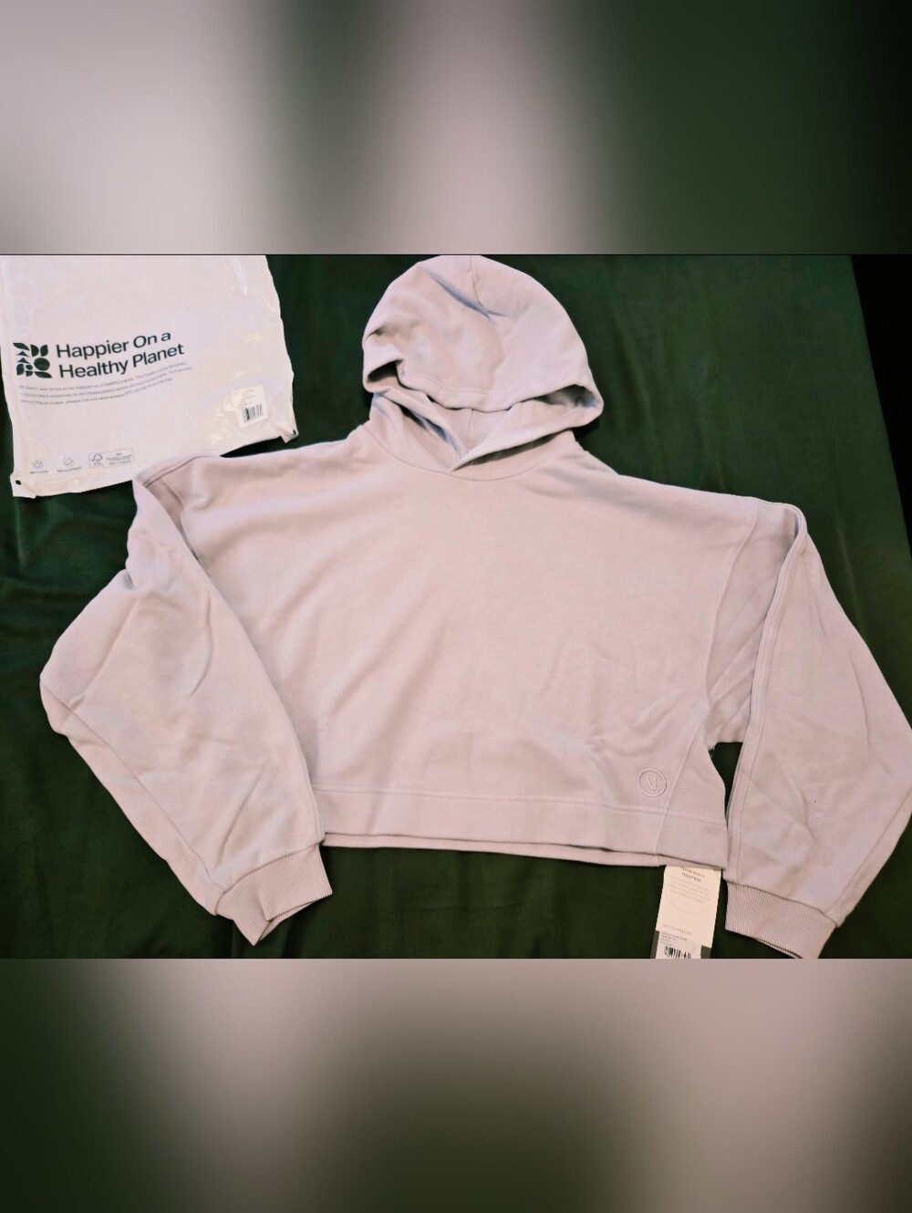 Vuori Cropped Hooded Sweatshirt in Lavender Ice